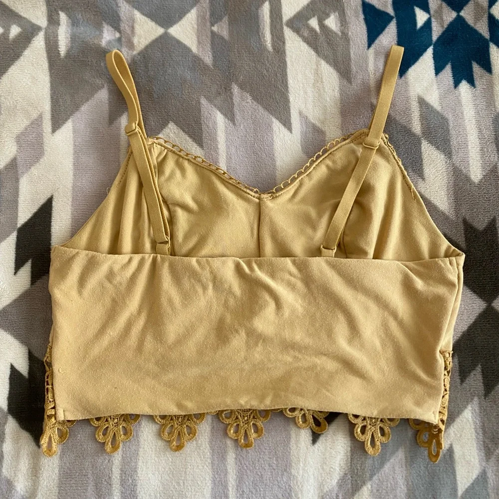 Lace Trim Mustard Yellow Crop Top - Picture 2 of 2